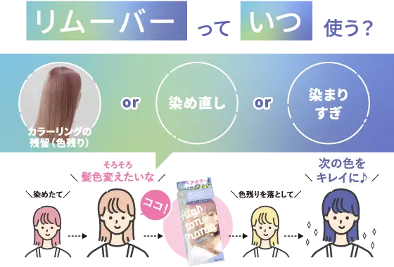リムーバーっていつ使う? カラーリングの残留(色残り)or染め直しor染まりすぎ